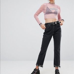 The Ragged Priest Black Piercing Hem Jeans Straight Ankle